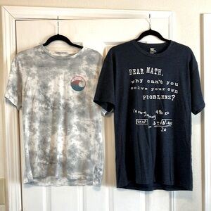 Bundle of 2 Men’s L t-shirts—Old Navy wave tie dye print & blue “Dear Math”